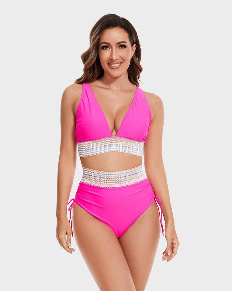 Charly | Women's High-Waisted Bikini with Chevron Trim