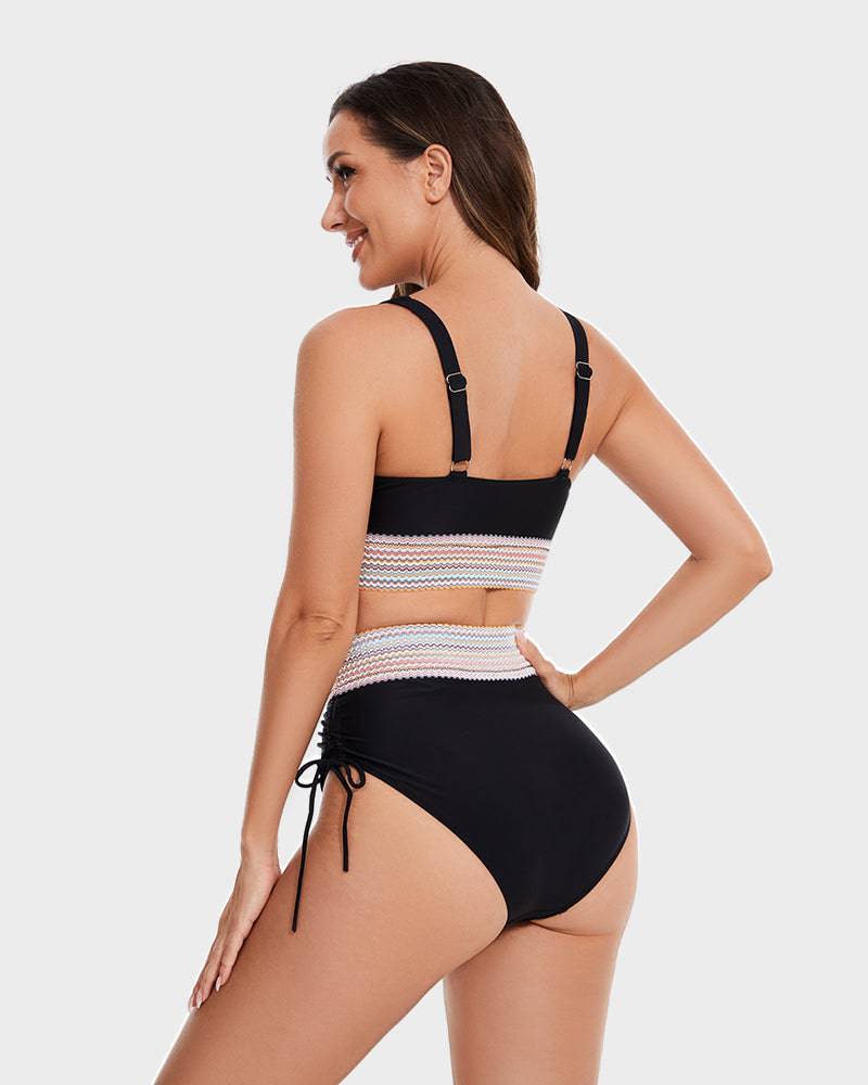 Charly | Women's High-Waisted Bikini with Chevron Trim