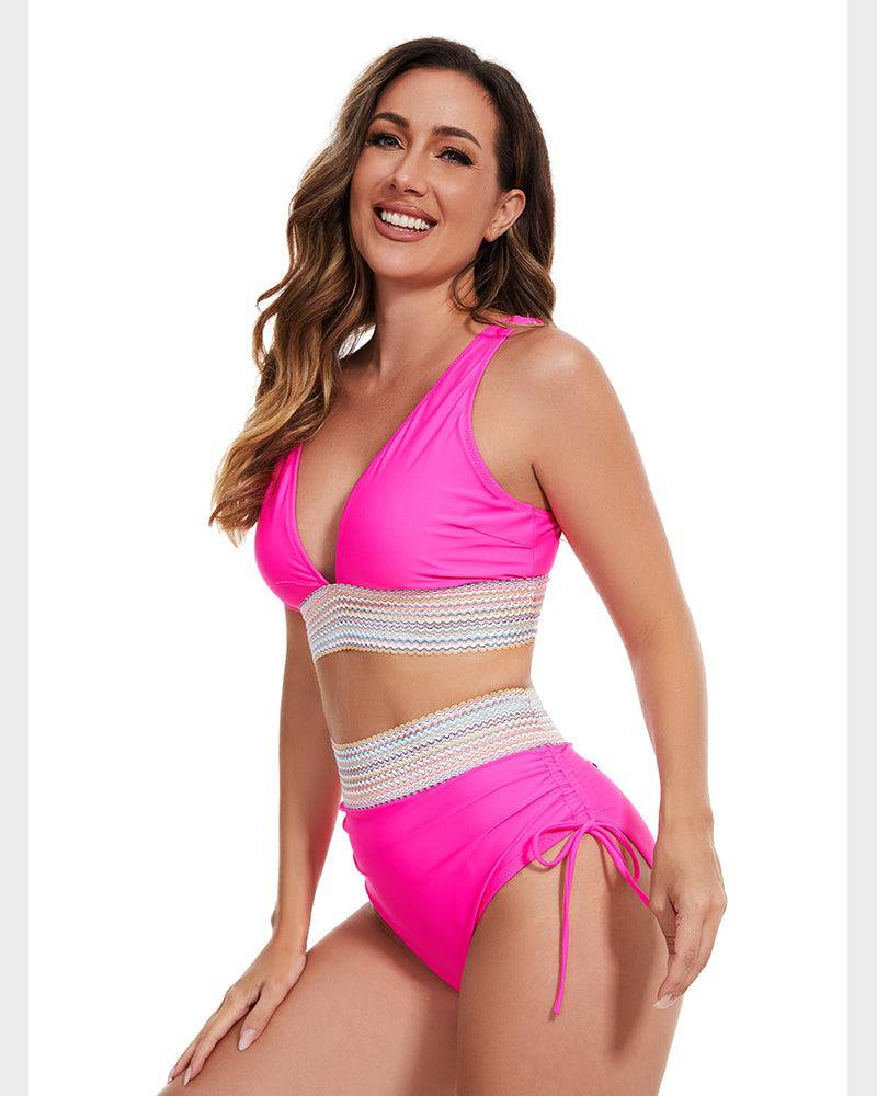 Charly | Women's High-Waisted Bikini with Chevron Trim