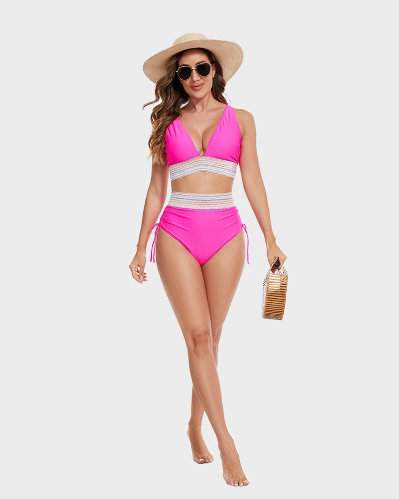 Charly | Women's High-Waisted Bikini with Chevron Trim