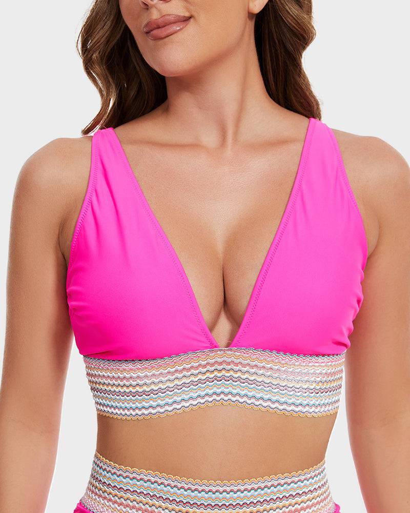 Charly | Women's High-Waisted Bikini with Chevron Trim