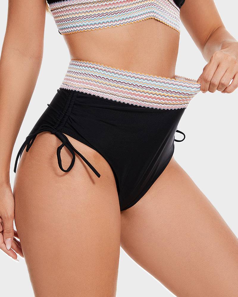 Charly | Women's High-Waisted Bikini with Chevron Trim