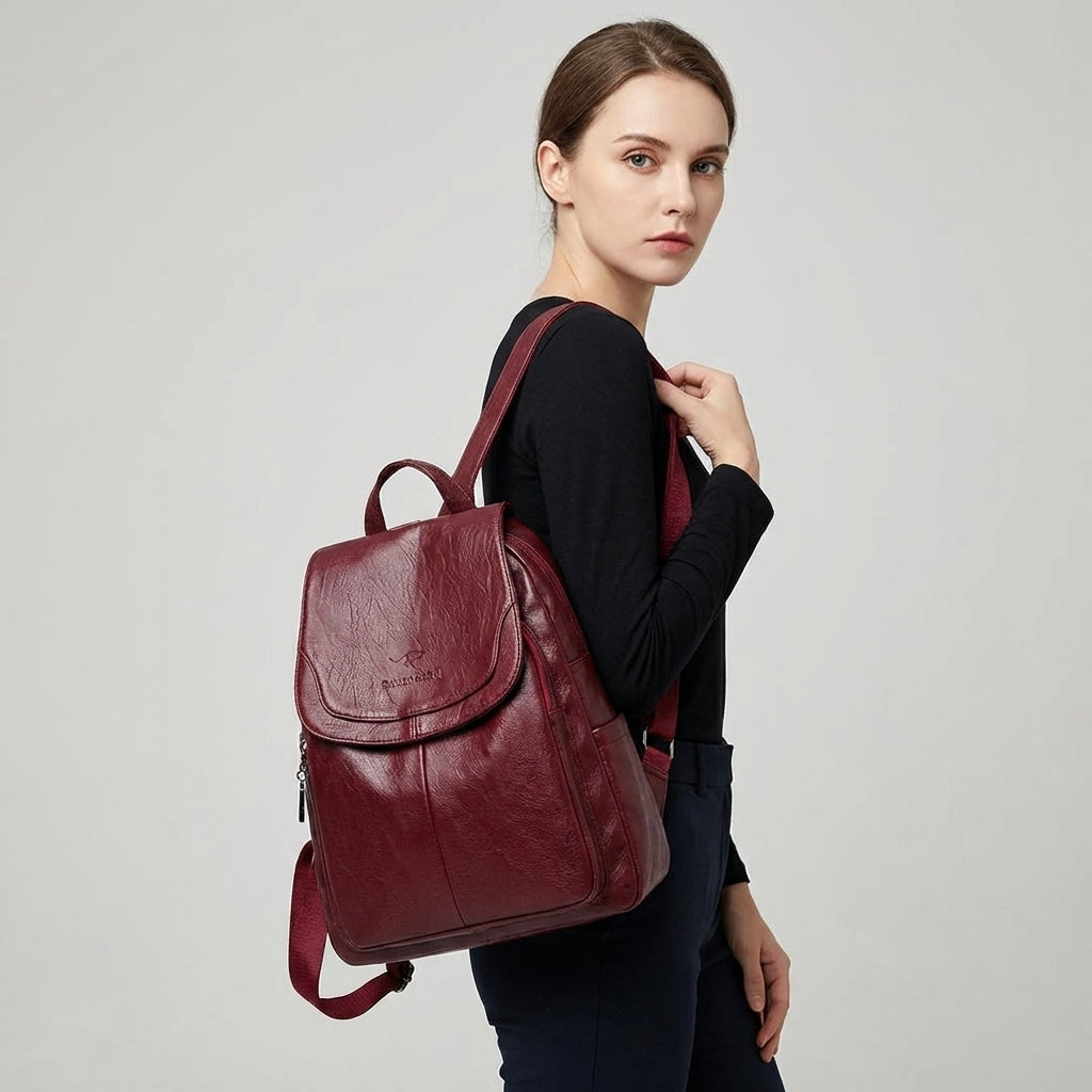Charly | Women's Leather Flap Backpack with Structured Design