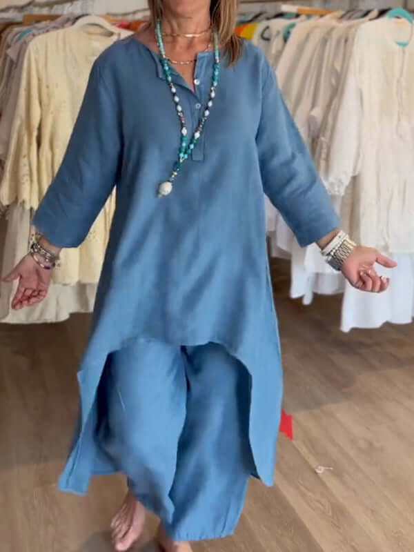 Charly | Women's Linen Asymmetrical Tunic & Pants Set