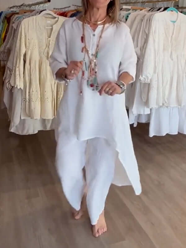 Charly | Women's Linen Asymmetrical Tunic & Pants Set