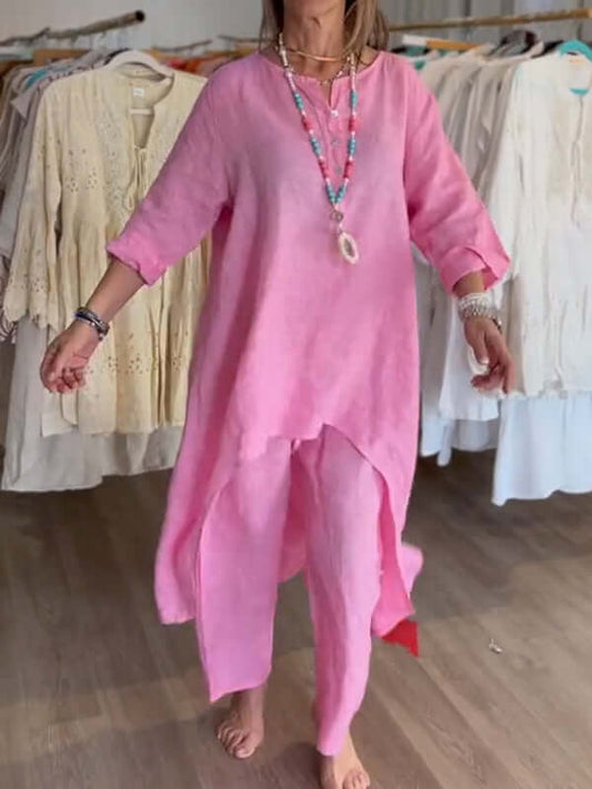 Charly | Women's Linen Asymmetrical Tunic & Pants Set