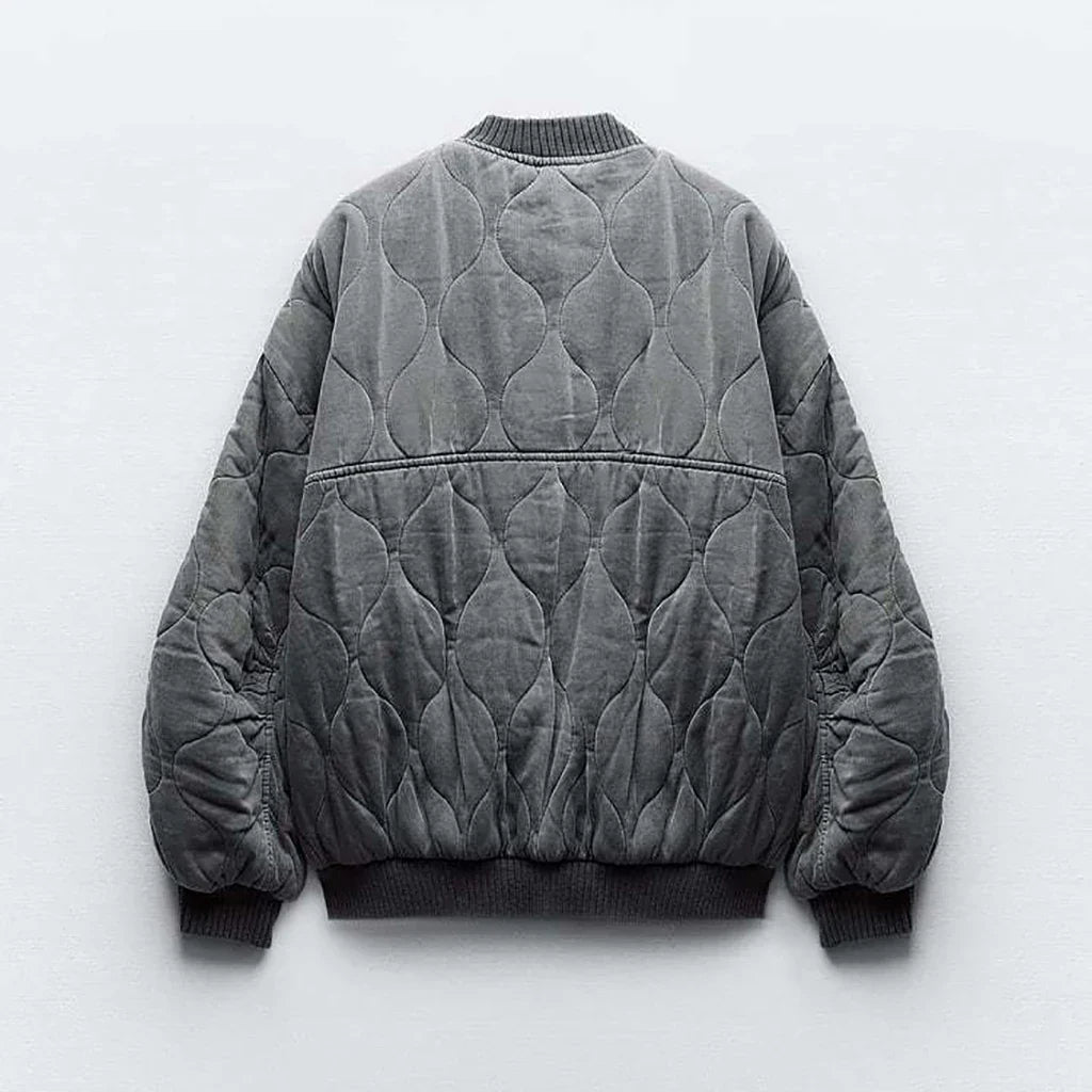Charly - Women's Loose-Fitting Gray Bomber Jacket