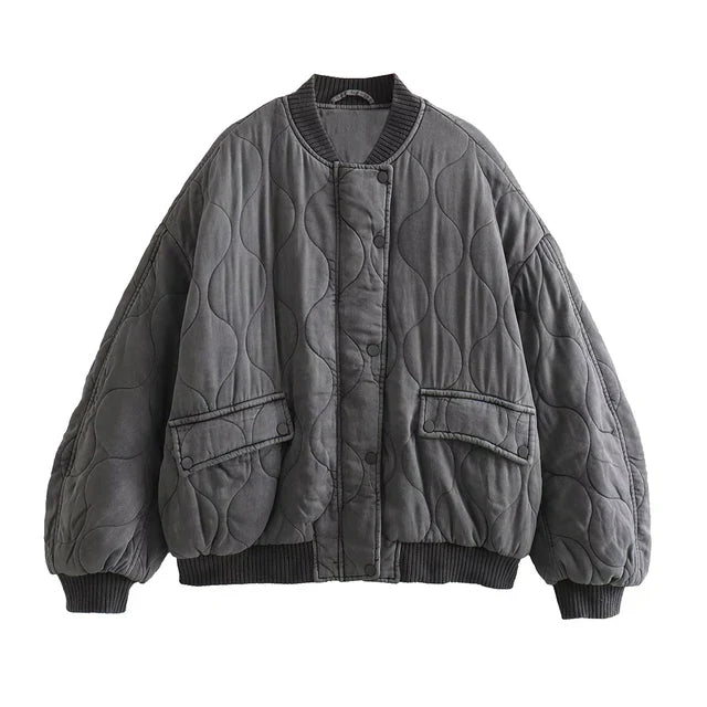 Charly - Women's Loose-Fitting Gray Bomber Jacket