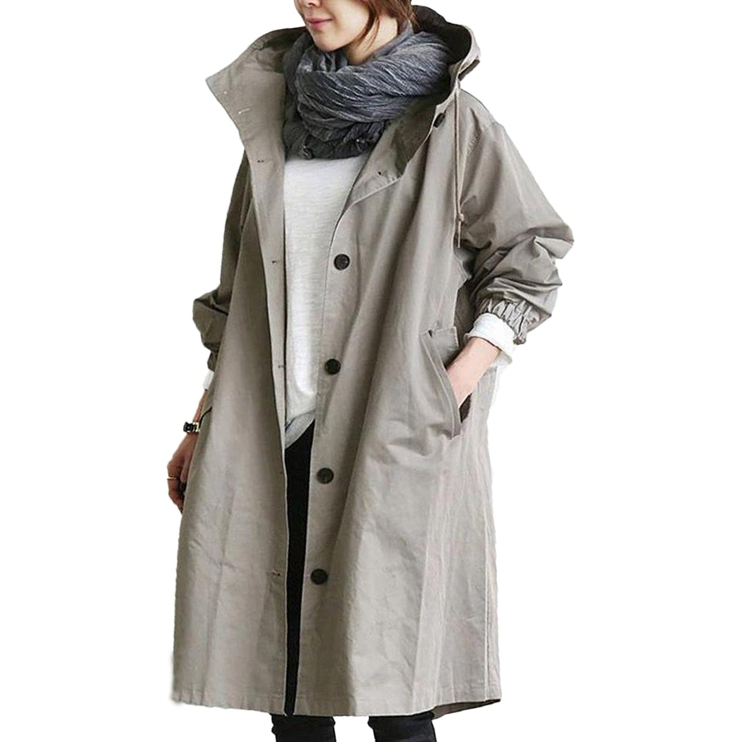 Charly | Women's Mid-Length Hooded Raincoat with Pockets