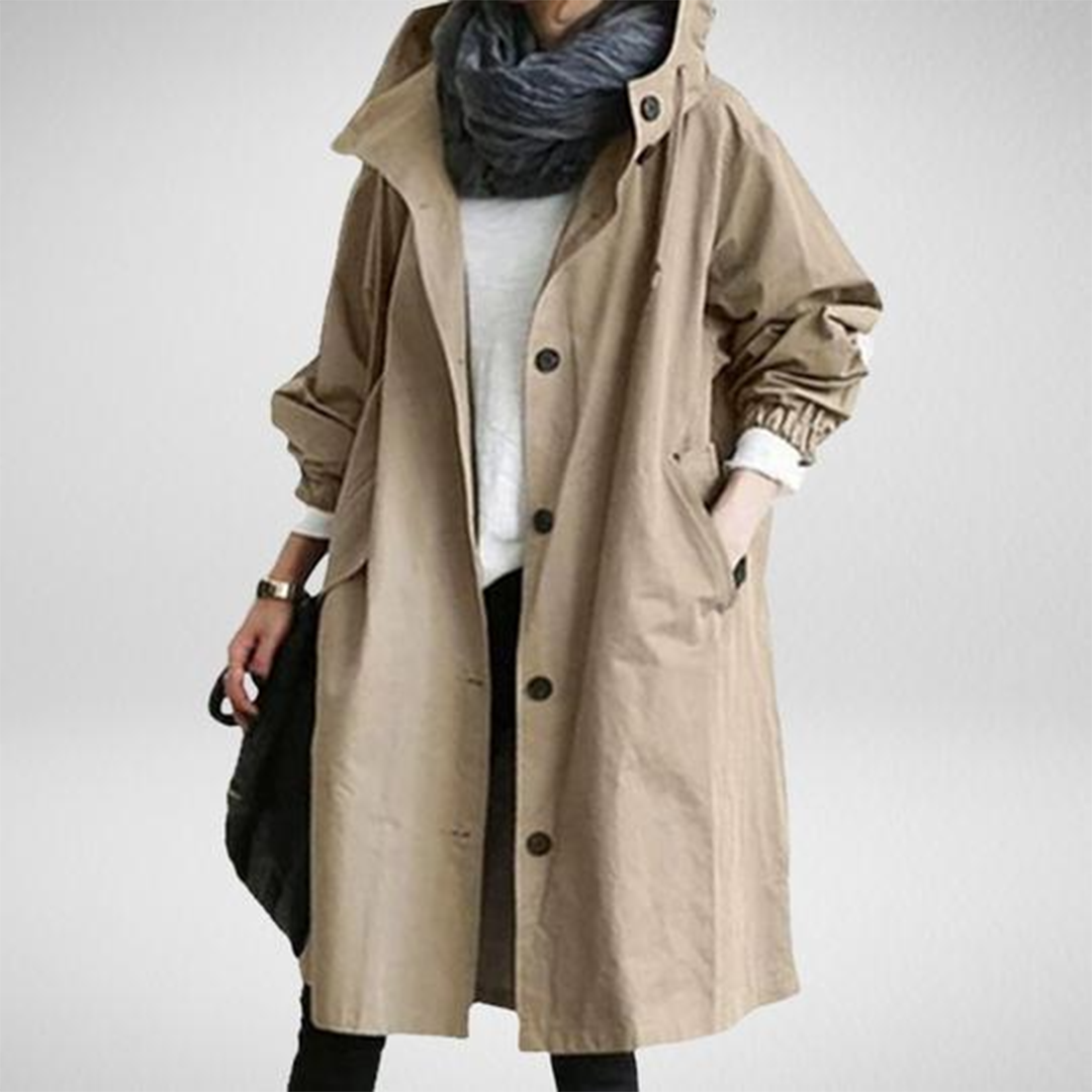 Charly | Women's Mid-Length Hooded Raincoat with Pockets