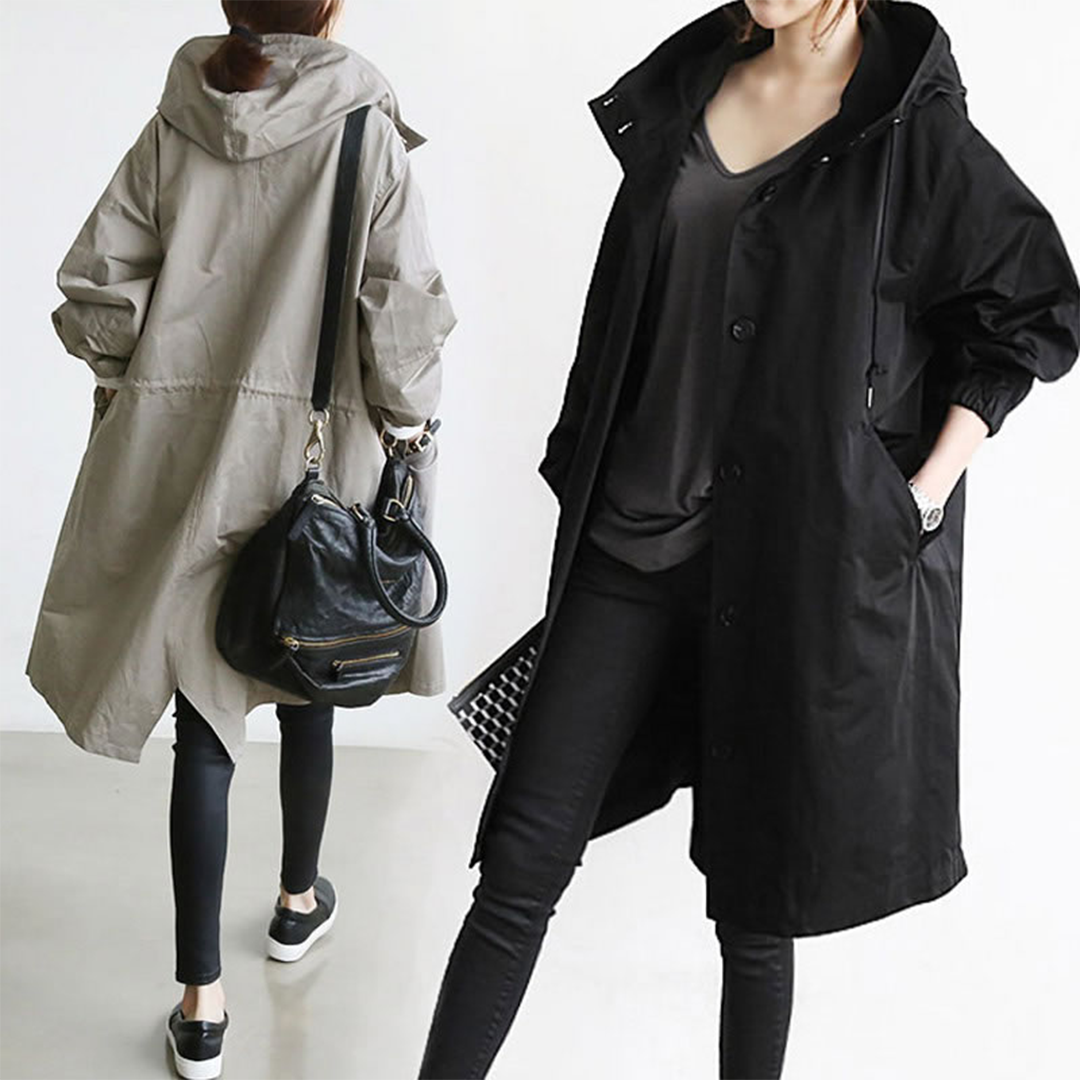 Charly | Women's Mid-Length Hooded Raincoat with Pockets