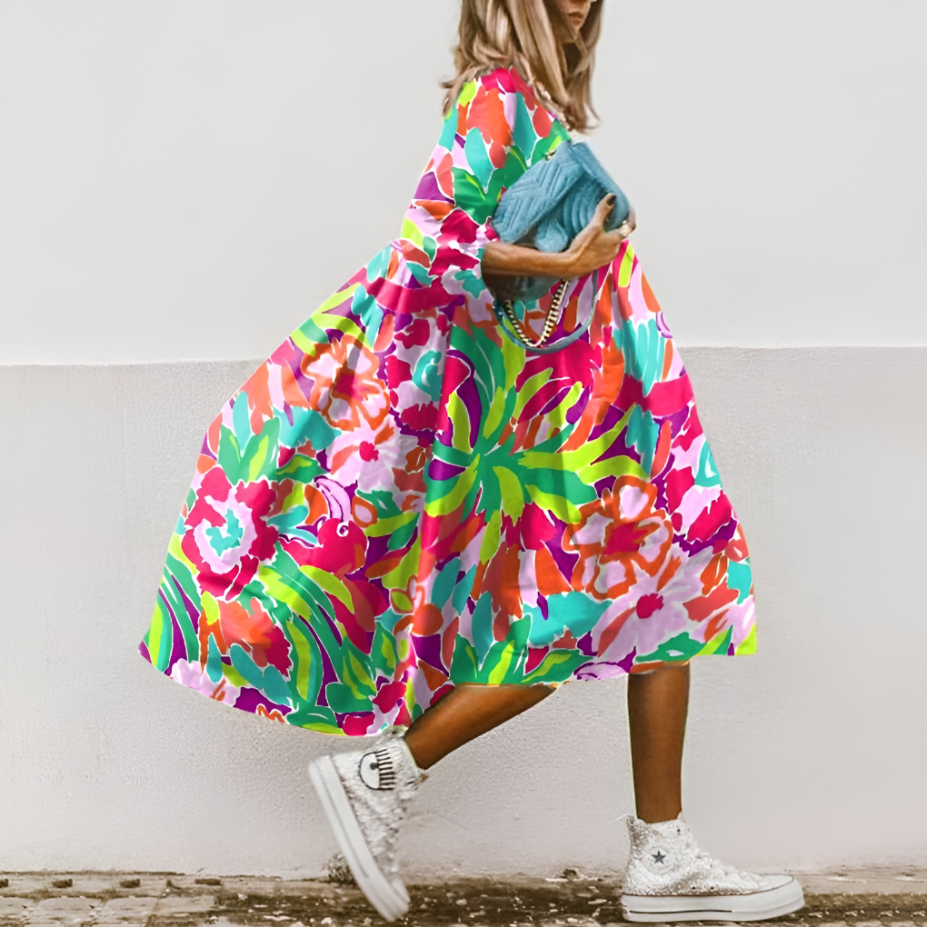 Charly | Women's Midi Shirt Dress with Oversized Floral Print