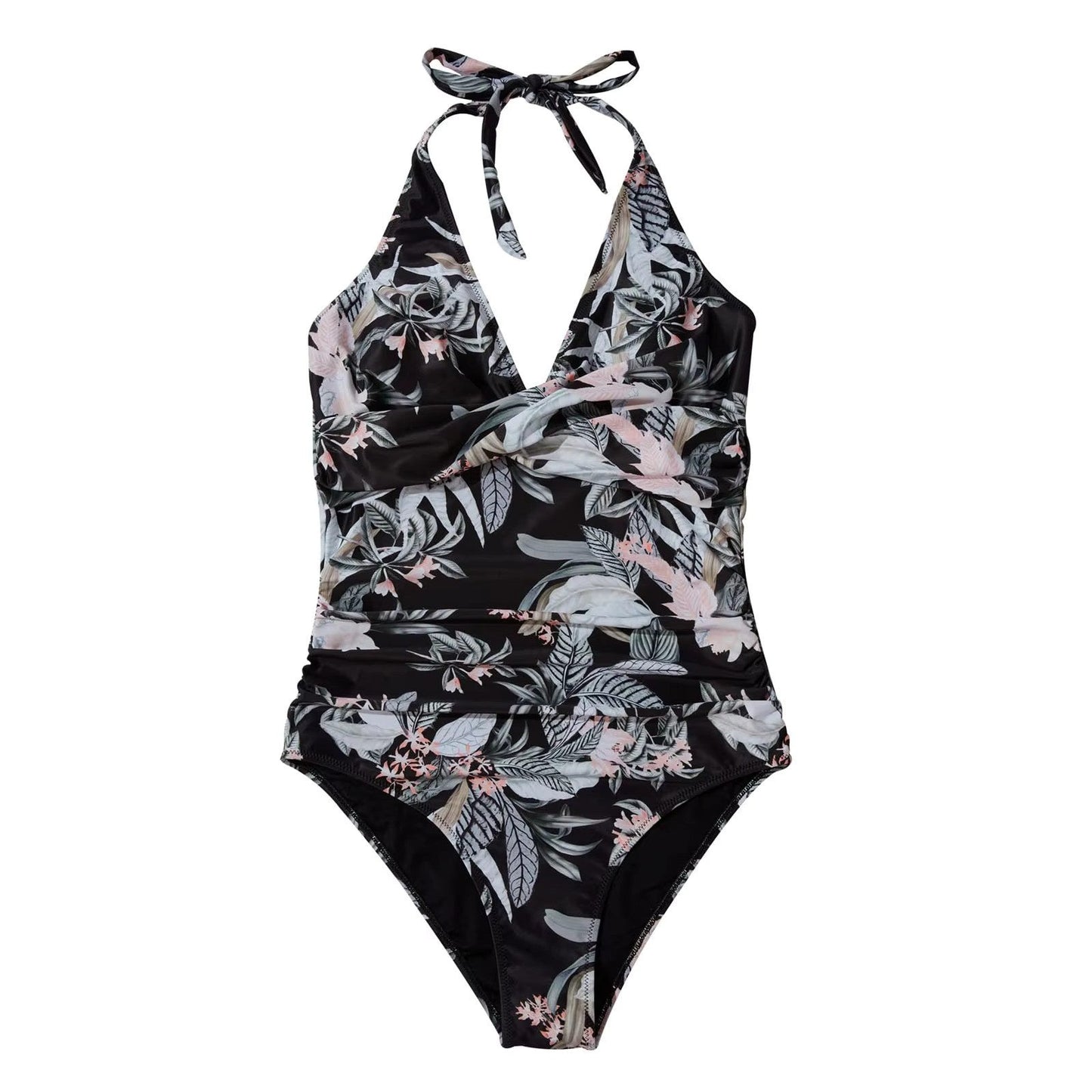 Charly | Women's One-Piece Swimsuit Halter Neck Tropical Print