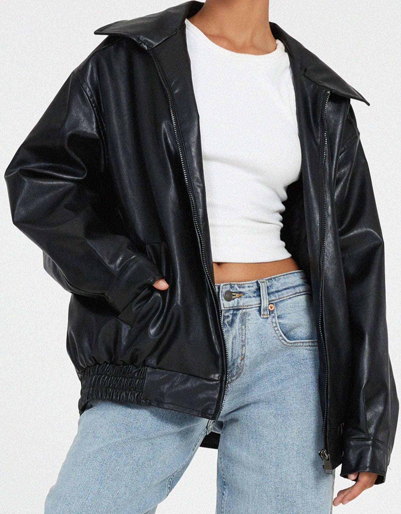 Charly | Women's Oversized Faux Leather Bomber Jacket