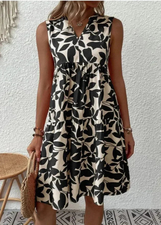 Charly | Women's Sleeveless V-Neck Tiered Midi Dress