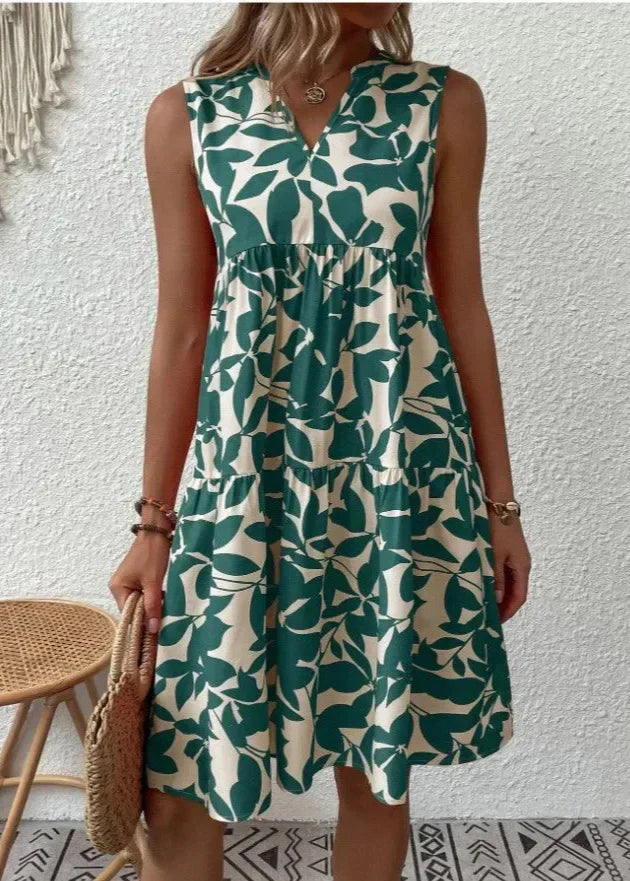Charly | Women's Sleeveless V-Neck Tiered Midi Dress