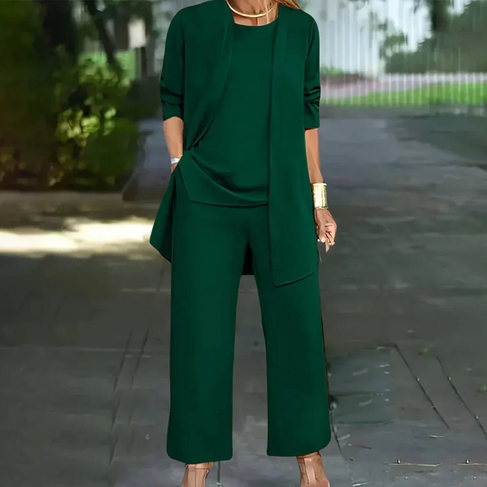 Charly | Women's Three-Piece Pantsuit with Layered Top