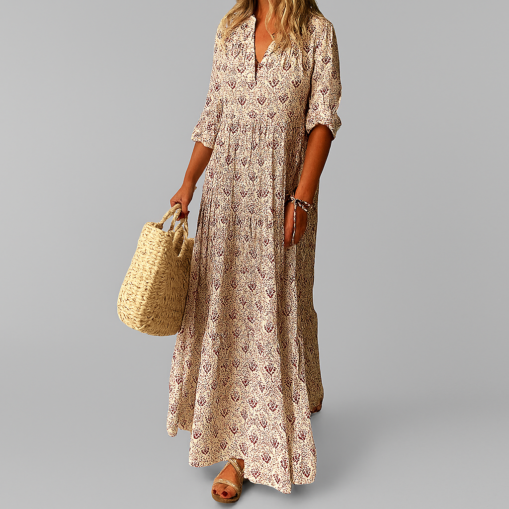 Charly | Women's Tiered Maxi Dress with Vintage Print