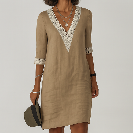 Charly | Women's V-Neck Crochet Trim Dress