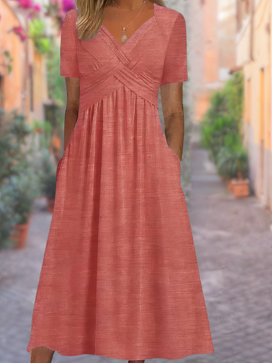Charly | Women's V-Neck Midi Dress with Crisscross Bodice