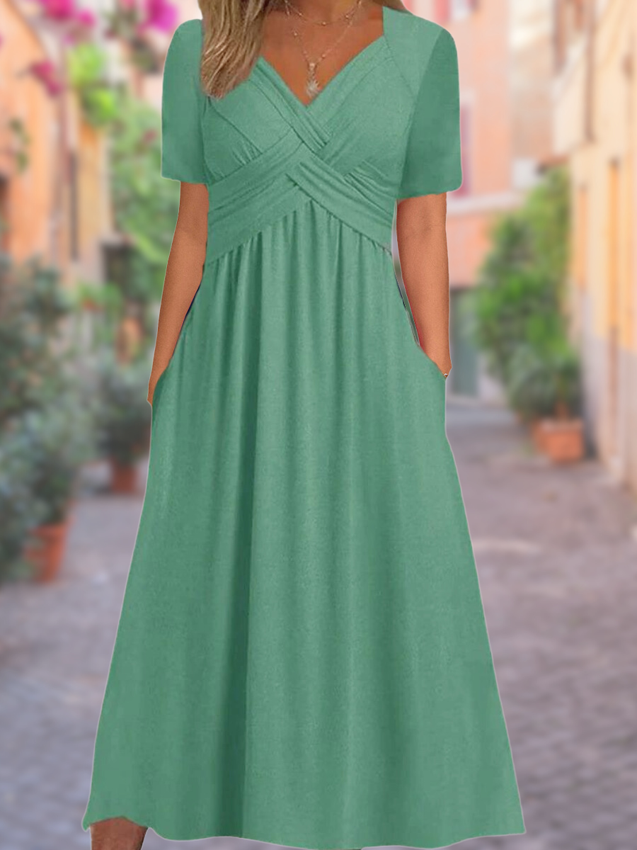 Charly | Women's V-Neck Midi Dress with Crisscross Bodice
