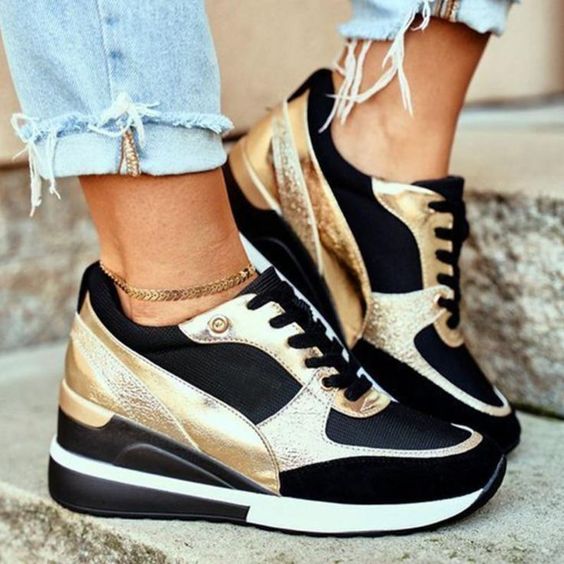 Charly | Women's Wedge Sneakers with Metallic Detail