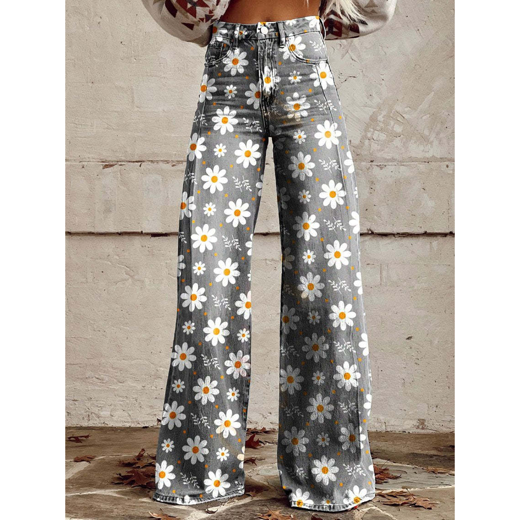 Charly | Women's Wide Leg Jeans - Floral & Print