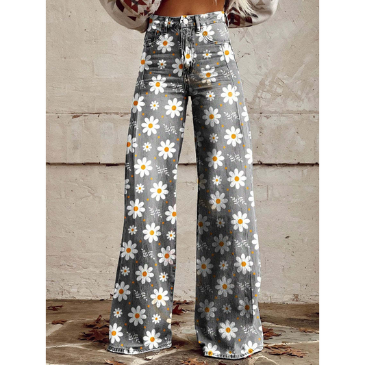 Charly | Women's Wide Leg Jeans - Floral & Print