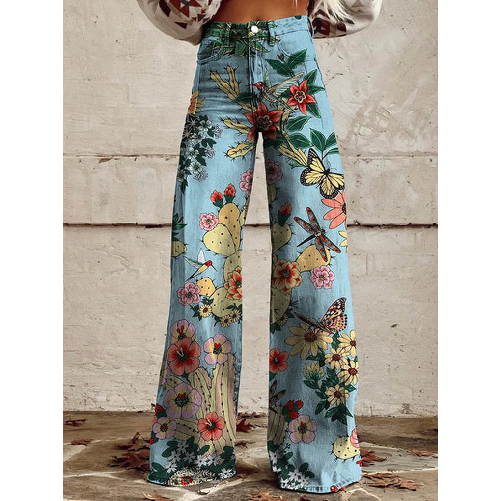Charly | Women's Wide Leg Jeans - Floral & Print