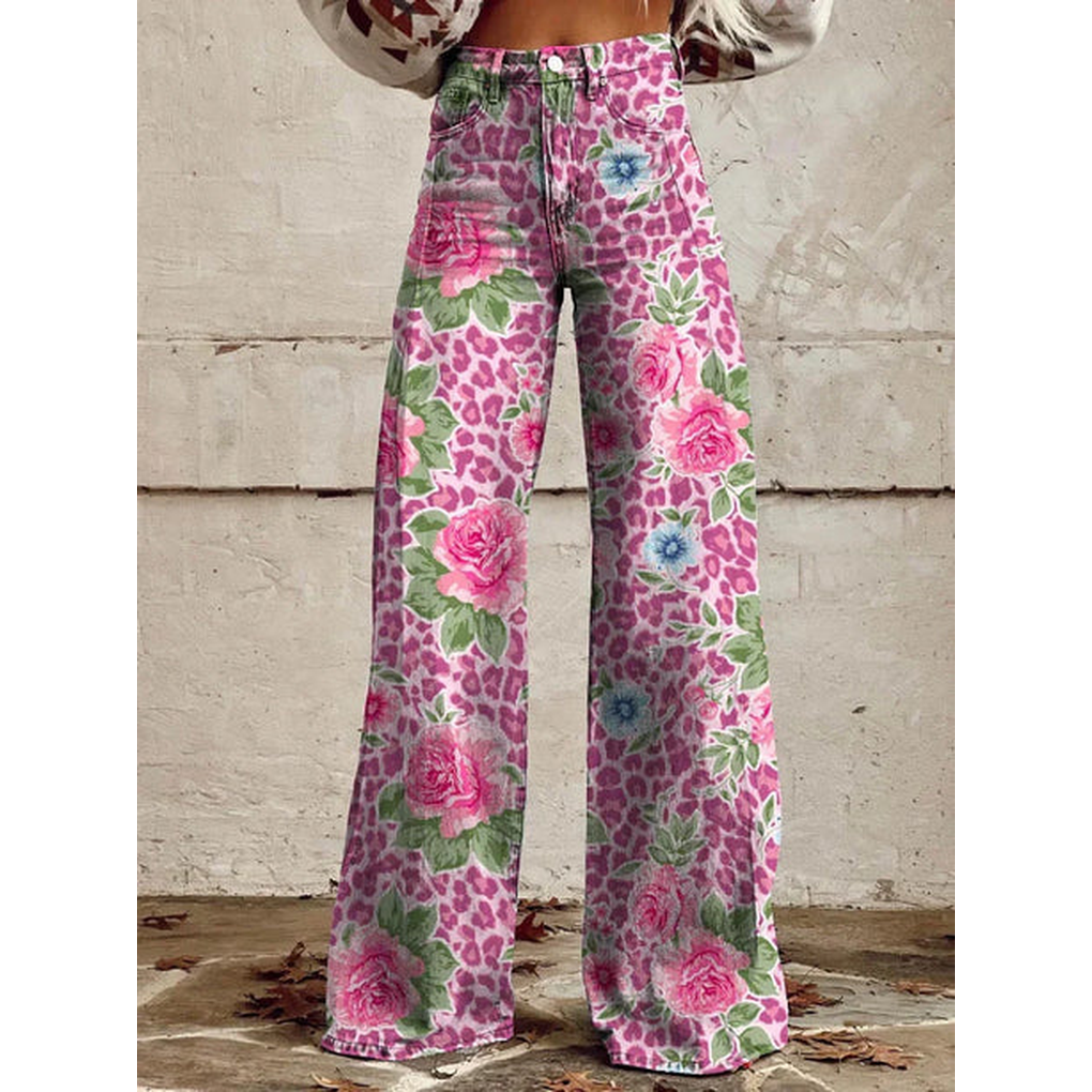 Charly | Women's Wide Leg Jeans - Floral & Print