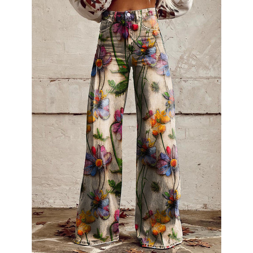 Charly | Women's Wide Leg Jeans - Floral & Print