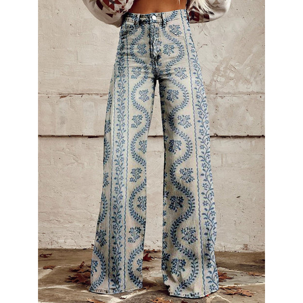 Charly | Women's Wide Leg Jeans - Floral & Print