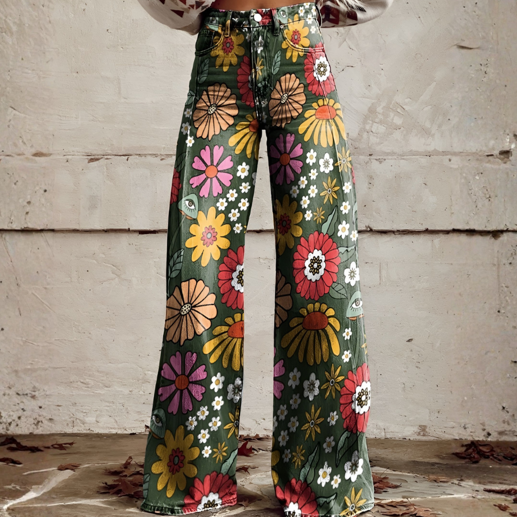 Charly | Women's Wide Leg Jeans - Floral & Print
