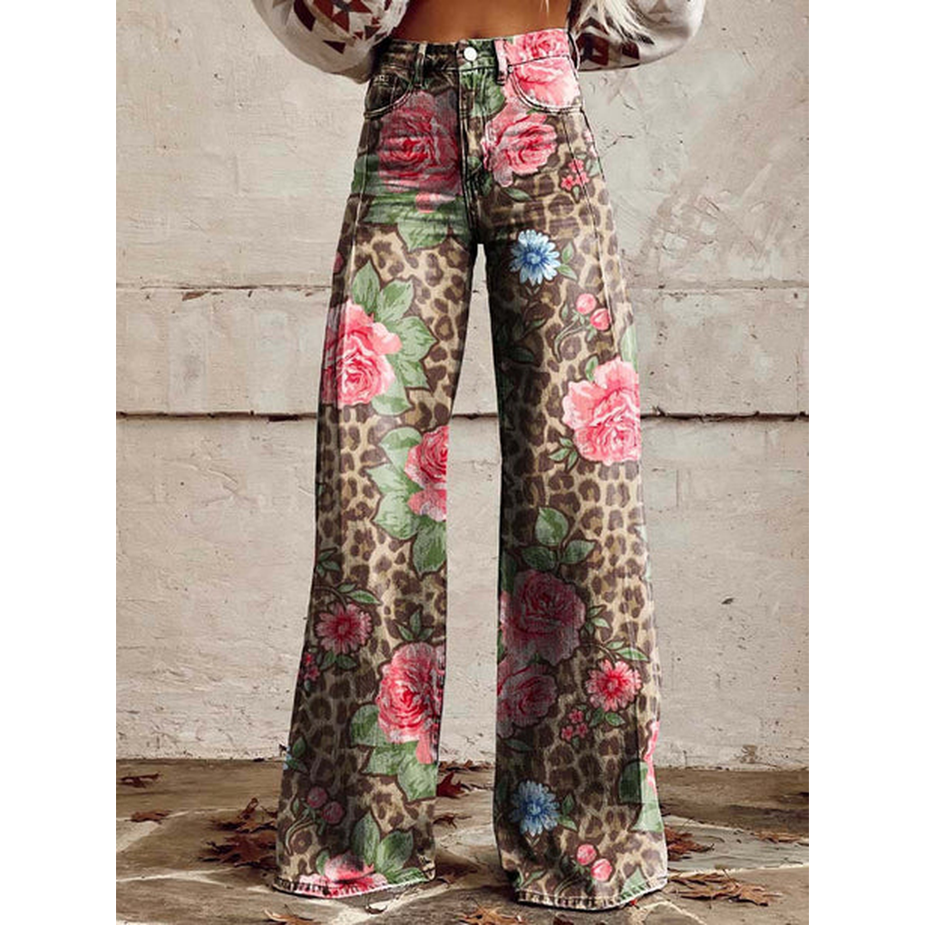 Charly | Women's Wide Leg Jeans - Floral & Print