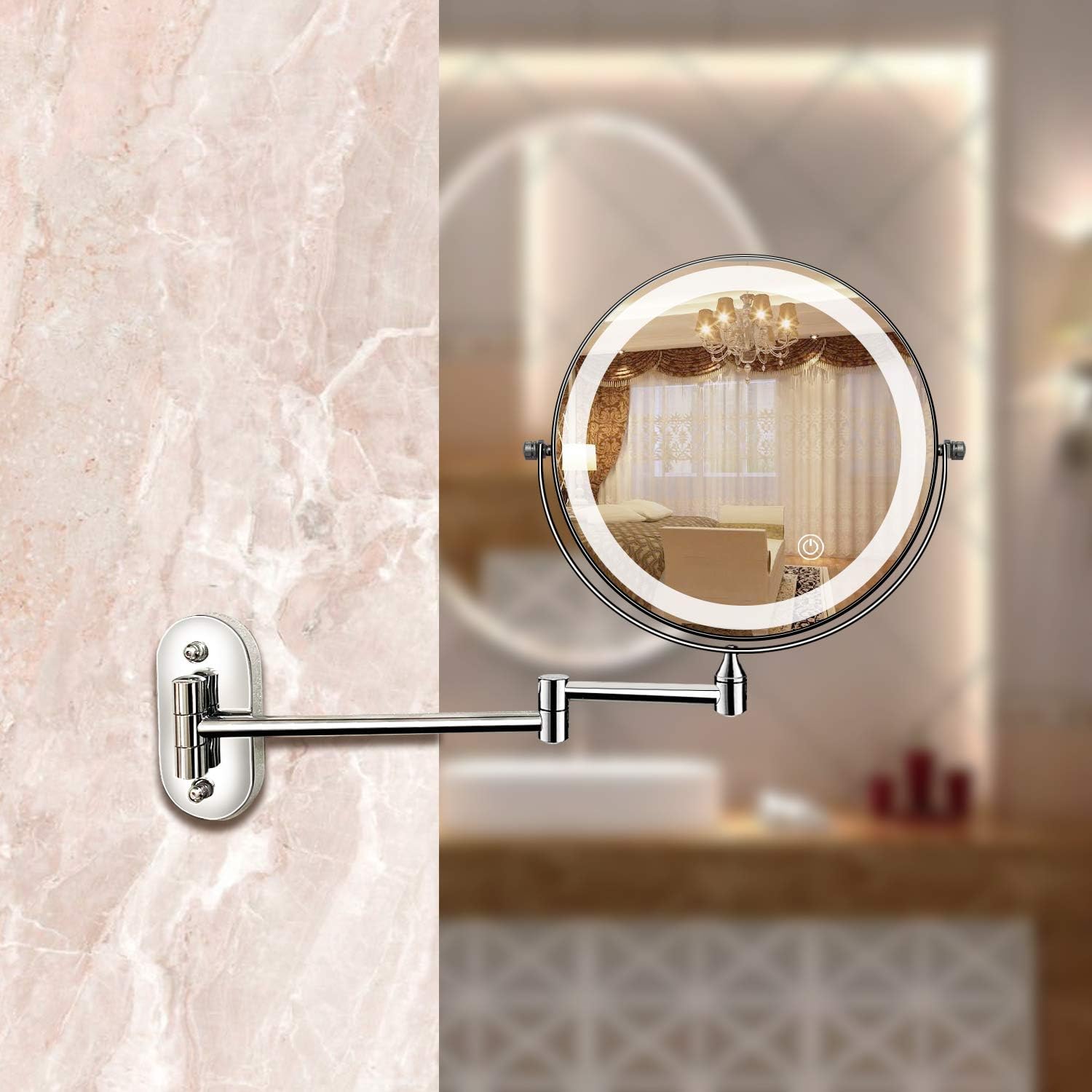 Chrome Silver Rechargeable LED Magnifying Mirror By Lunicca
