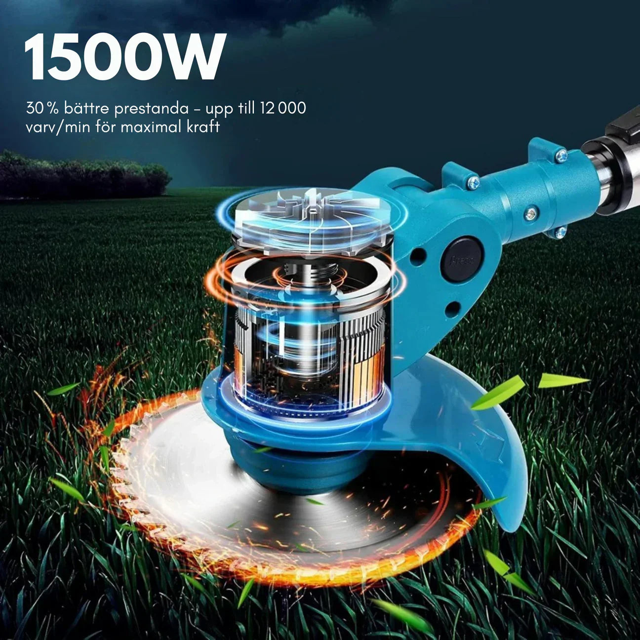 Cordless & Foldable Grass Trimmer 36V – Adjustable Height, Wheels & 3 Blade Types