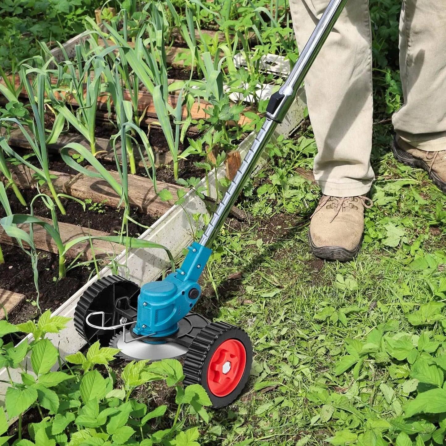 Cordless & Foldable Grass Trimmer 36V – Adjustable Height, Wheels & 3 Blade Types