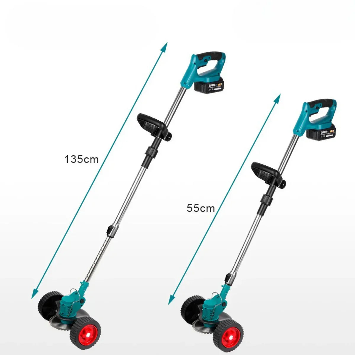 Cordless & Foldable Grass Trimmer 36V – Adjustable Height, Wheels & 3 Blade Types