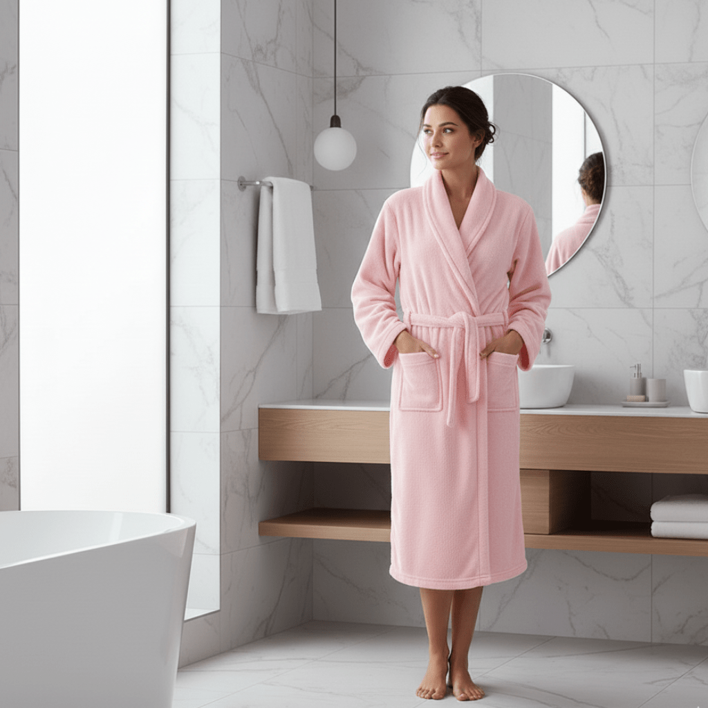 COZYCORAL – Light winter bathrobe made of coral fleece with belt & side pockets