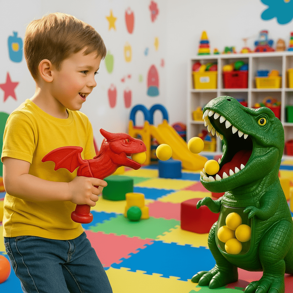 DINOPOP BLASTER – Dinosaur shooting game for children with soft foam balls & target board