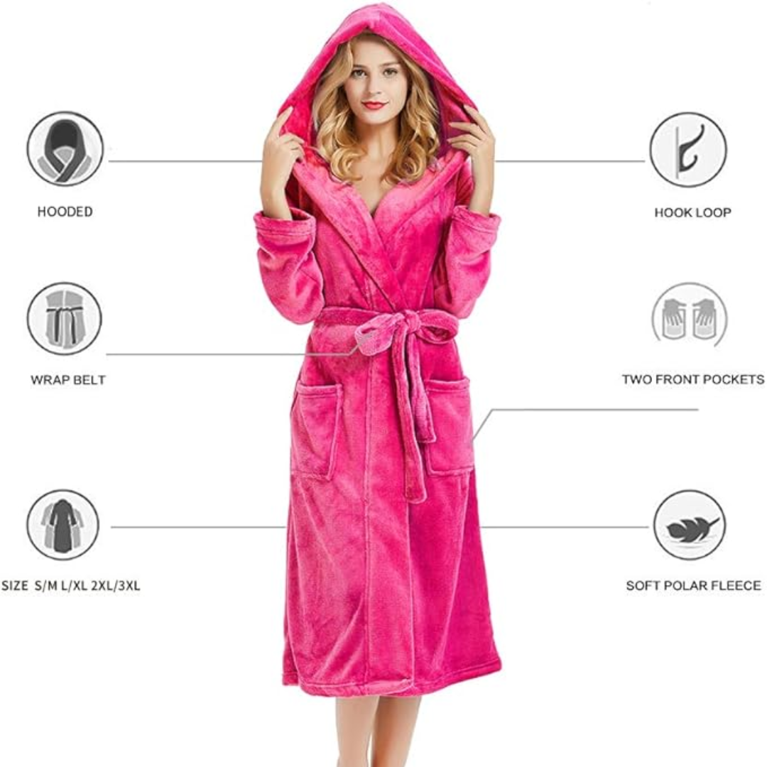 Ladies Fleece Bathrobe with Hood – Vivianne