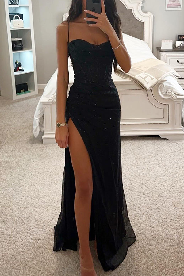 Maxi Dress with Sequins and Corset - Celeste