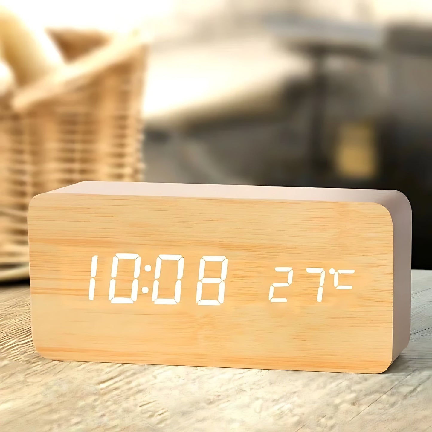 Natural Wood LED Alarm Clock