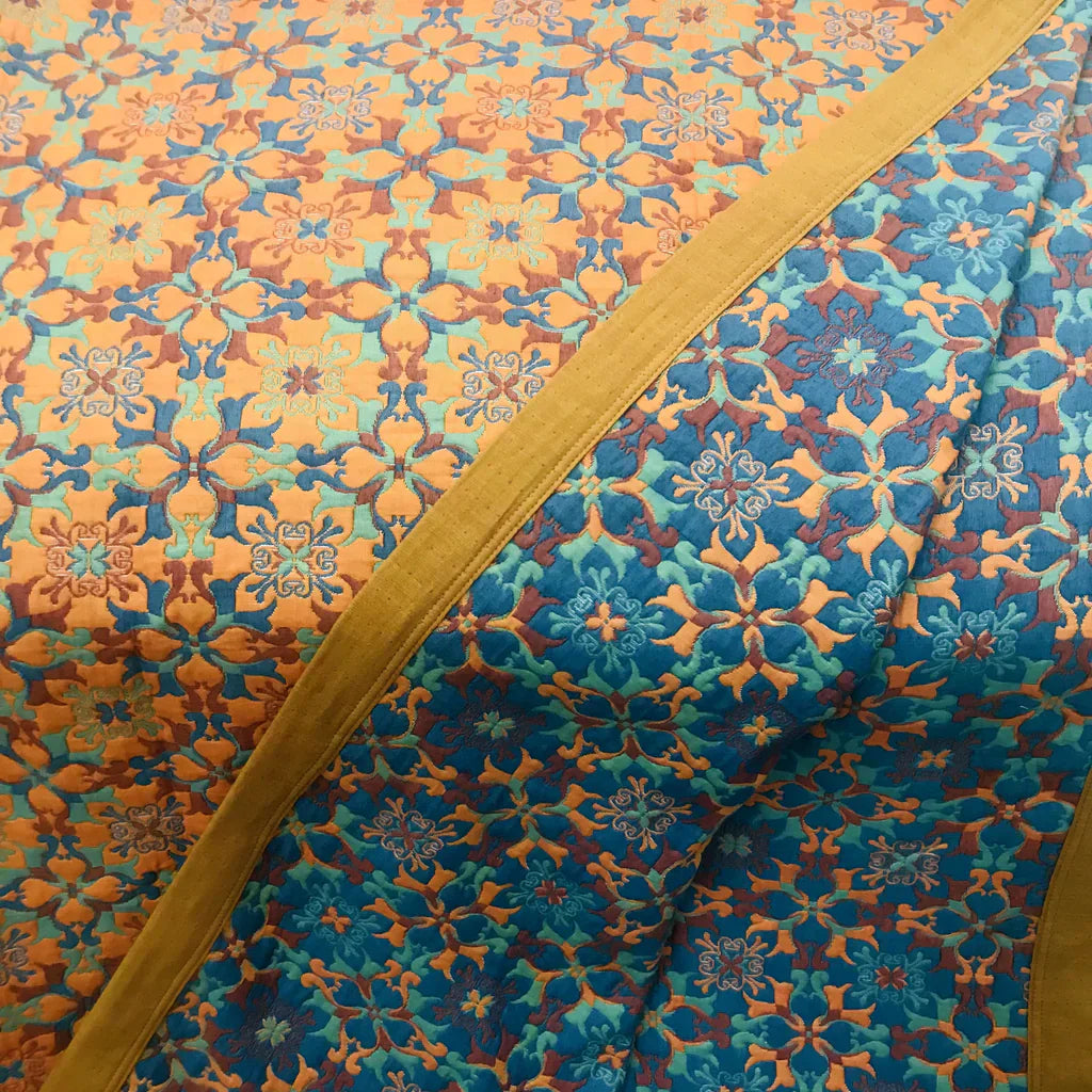 Orange & Blue Pattern Six-Layer Cotton Quilt - TerraLoom