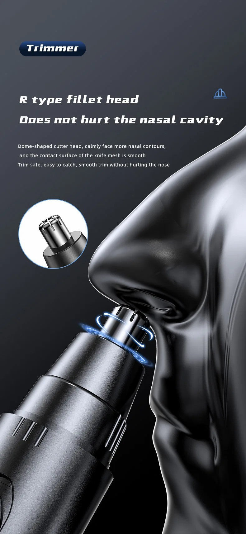 PROFESSIONAL PAINLESS NOSE & EAR HAIR TRIMMER FOR MEN AND WOMEN - RECHARGEABLE