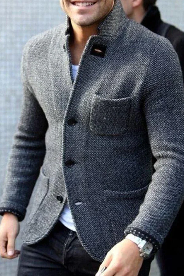 Retro Blazer with Buttoned Design and Pockets