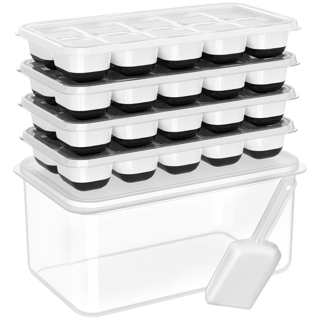 Stackable Silicone Ice Cube Trays with Storage Bin