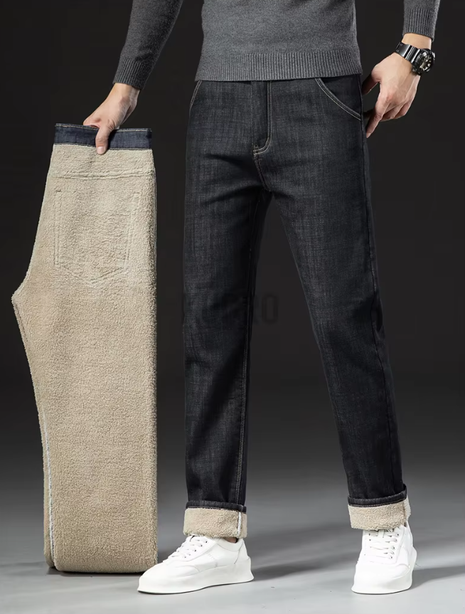 Straight Men's Pants in Lamb Leather Denim Style