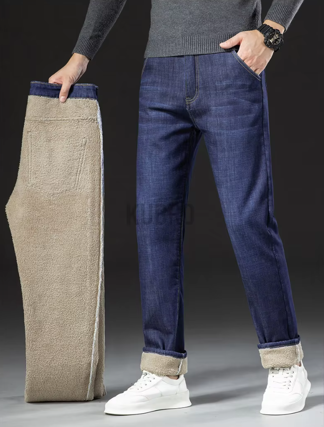 Straight Men's Pants in Lamb Leather Denim Style