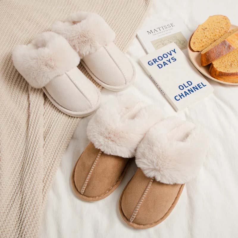 Warm-lined slippers with soft lining and non-slip sole